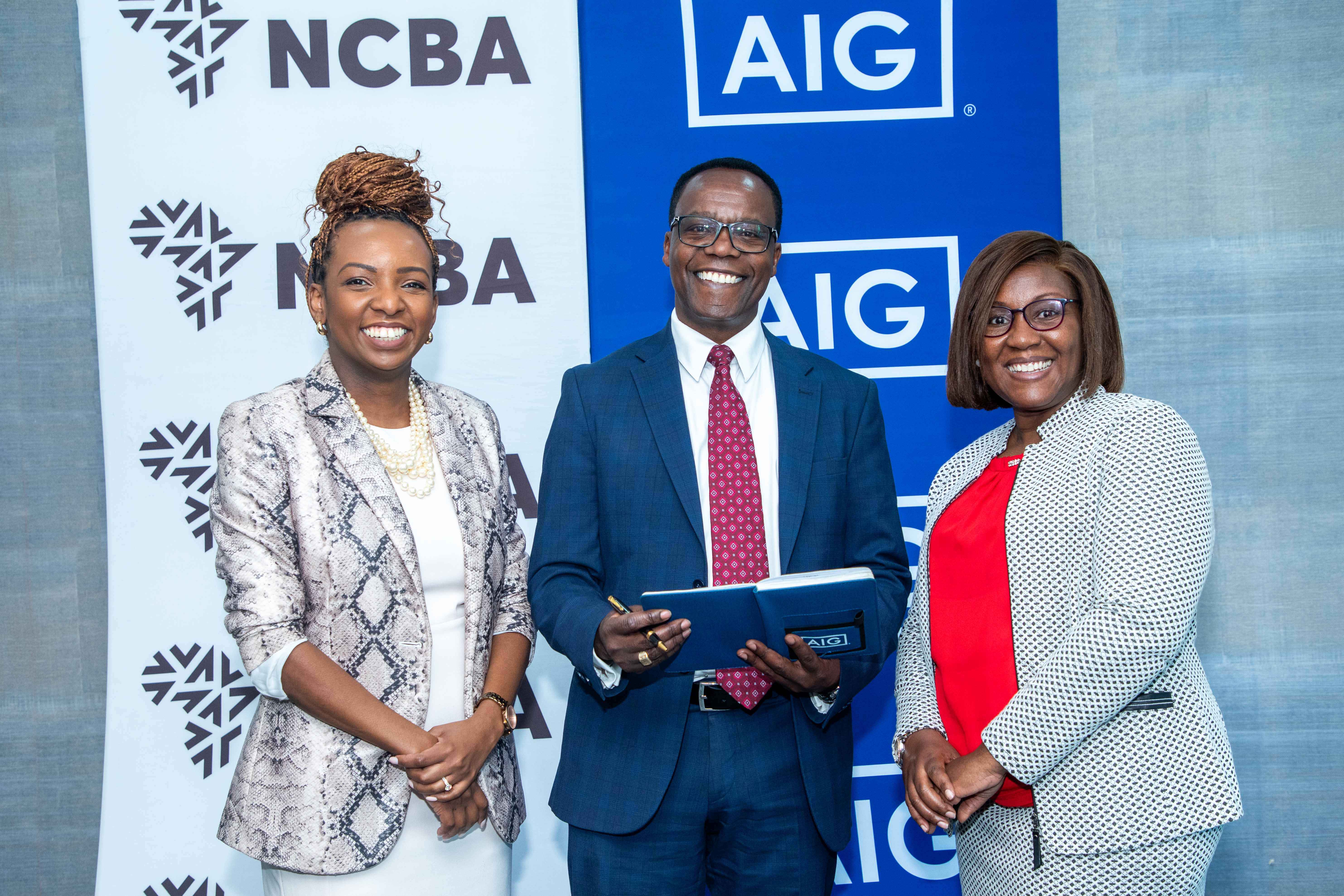 (From Left to Right) Louisa Wandabwa, NCBA Group Chief of Staff and Director of Strategy, John Gachora, NCBA Group MD, and Stella Njunge, MD, AIG Kenya.